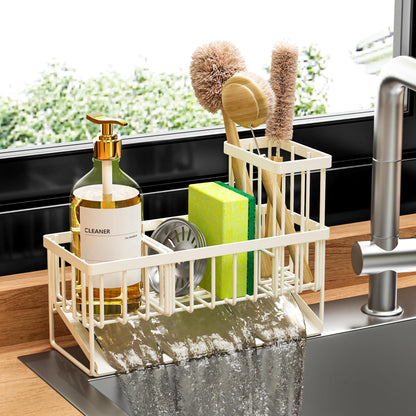Kitchen Sink Caddy Organzier with High Brush Holder, Sponge Holder for Sink, 304 Rustproof Stainless, Kitchen Countertop Soap Dispenser Organizer, Kitchen Decor and Accessories