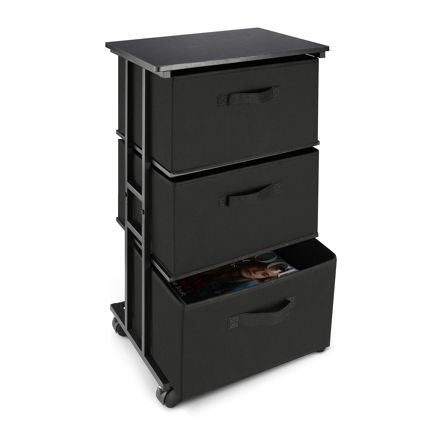 MAX Houser Dresser Storage with 3 Drawers, Fabric Dresser Tower, Vertical Storage Unit for Bedroom, Closet, Office, Black