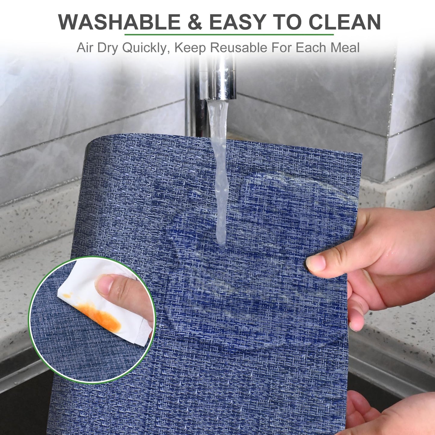 Set of 6 Placemats – Washable Woven Vinyl Table Mats for Dining, Kitchen, Indoor/Outdoor Use