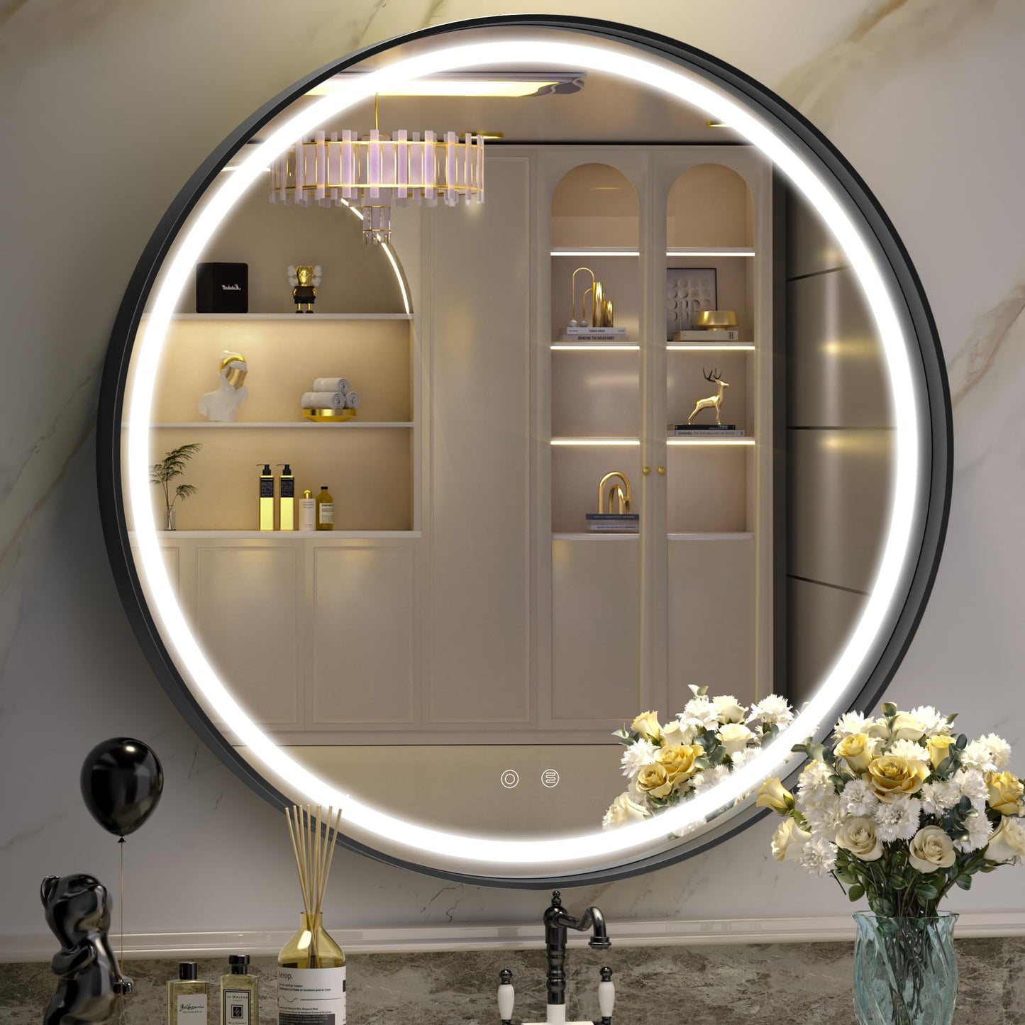 Hasipu Wall Mirrors Decorative, 40" Mirror Wall Decor, Beveled Edge Frameless Wall Mount Round Mirror for Living Room