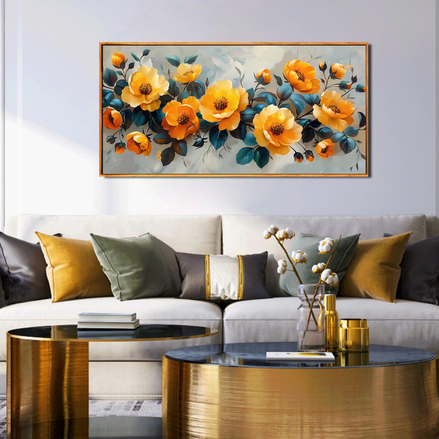 AOZEMI Peintures murales florales Art mural blanc Décorations murales Lotus Grande œuvre d'art moderne 29"x 59" Art pour cuisine hôtel 