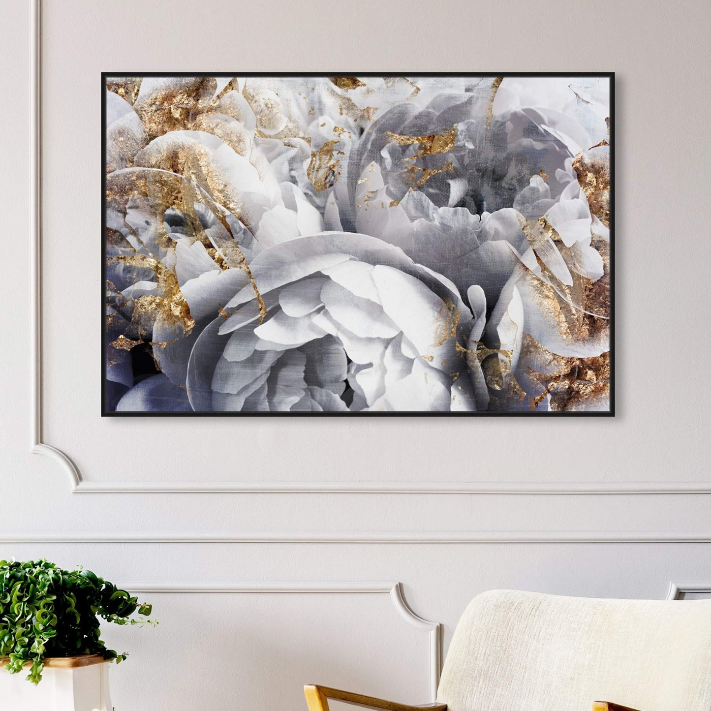 The Oliver Gal Artist Co. Floral and Botanical Wall Art Canvas Prints 'Her Peony Garden' Home Décor, 15" x 10", Gold, White