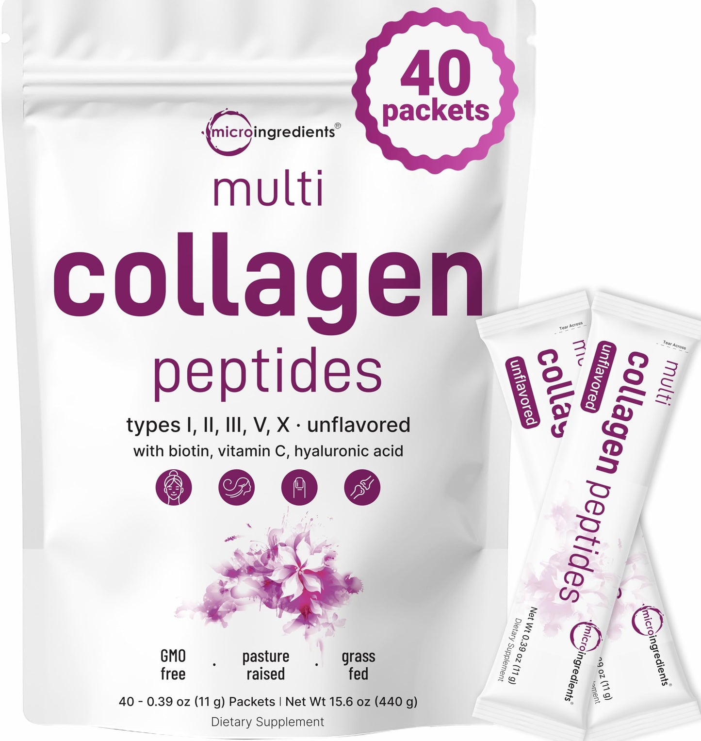 Multi Collagen Protein Powder, 2lbs – Hydrolyzed Collagen Peptides | Type I,II,III,V,X with Biotin 10000mcg, Hyaluronic Acid, Vitamin C – Unflavored – Keto & Paleo Friendly, Easy Dissolve, Non-GMO