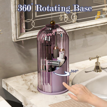 Multi-Use Bathroom Caddy, Dustproof Rotating Organizer with Cover