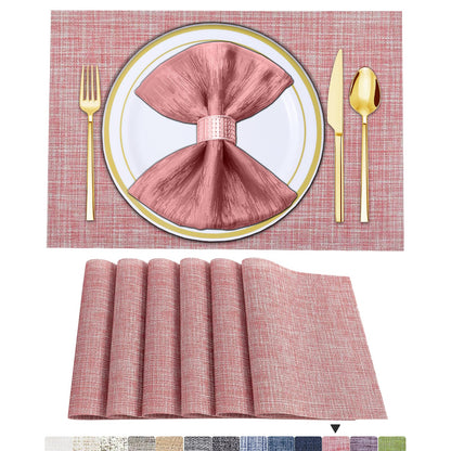 Set of 6 Placemats – Washable Woven Vinyl Table Mats for Dining, Kitchen, Indoor/Outdoor Use