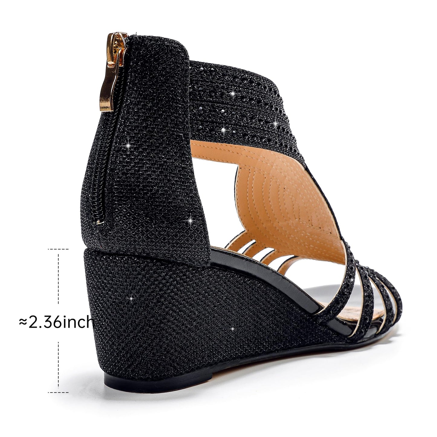 Damen Keilsandalen mit glitzernden Strasssteinen, offene Zehenpartie, modische, elegante Sandalen für Abendveranstaltungen, Hochzeiten und Abschlussbälle 