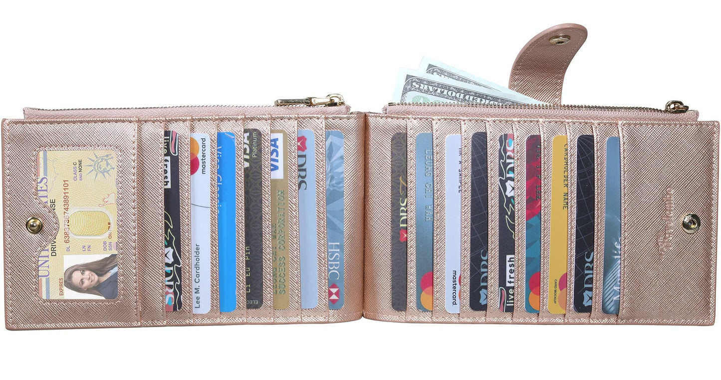 Travelambo RFID Wallet Women Large Size Bifold Multi Card Wallet Case with Zipper Pocke Credit Card Holder for Women