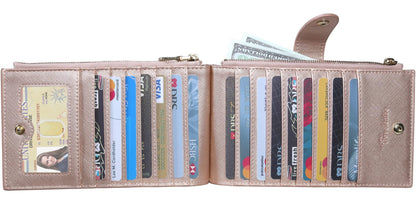 Travelambo RFID Wallet Women Large Size Bifold Multi Card Wallet Case with Zipper Pocke Credit Card Holder for Women