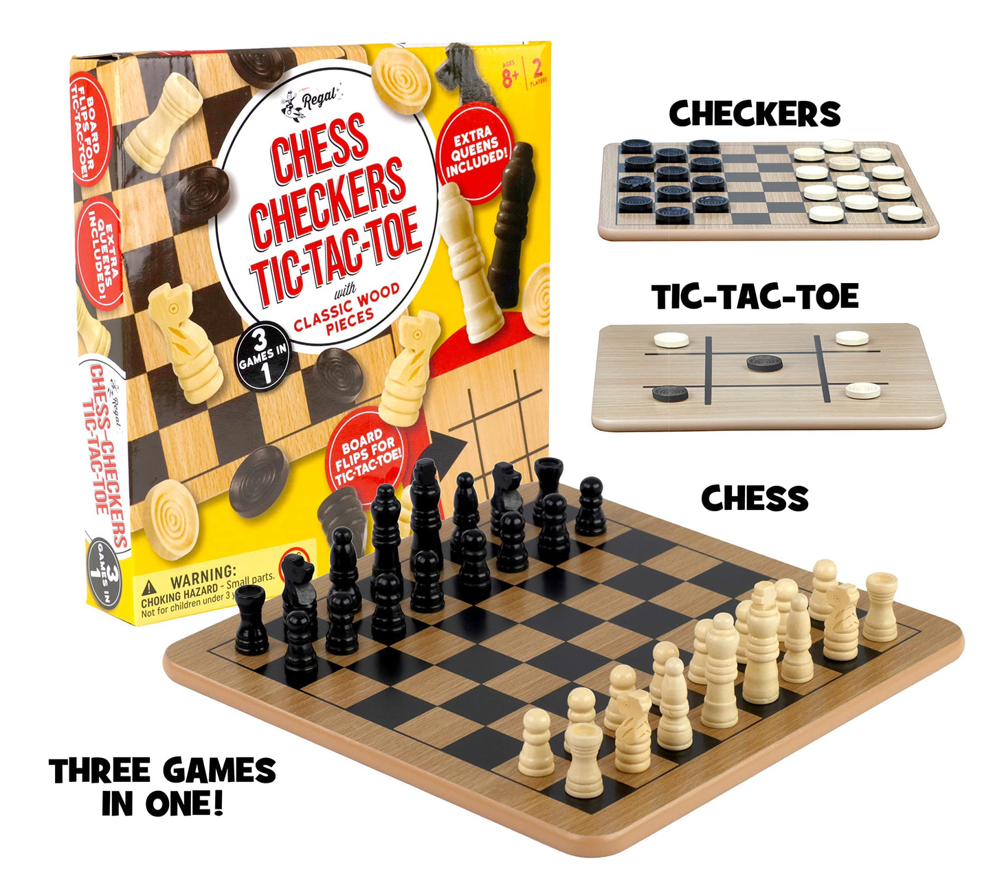 Regal Games Wooden Chess Sets for Adults with Folding Chess Board (15 x 15) & Wood Chess Pieces | Travel & Portable Table Games for Fun Family Game Night