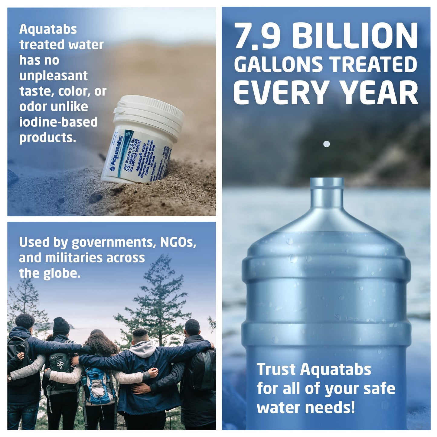 Aquatabs 397mg Water Purification Tablets (100 Pack). Water Filtration System for Camping, Boating, Emergency Water, Survival, and Marine. Easy-to-Use Water Purifier Treatment.