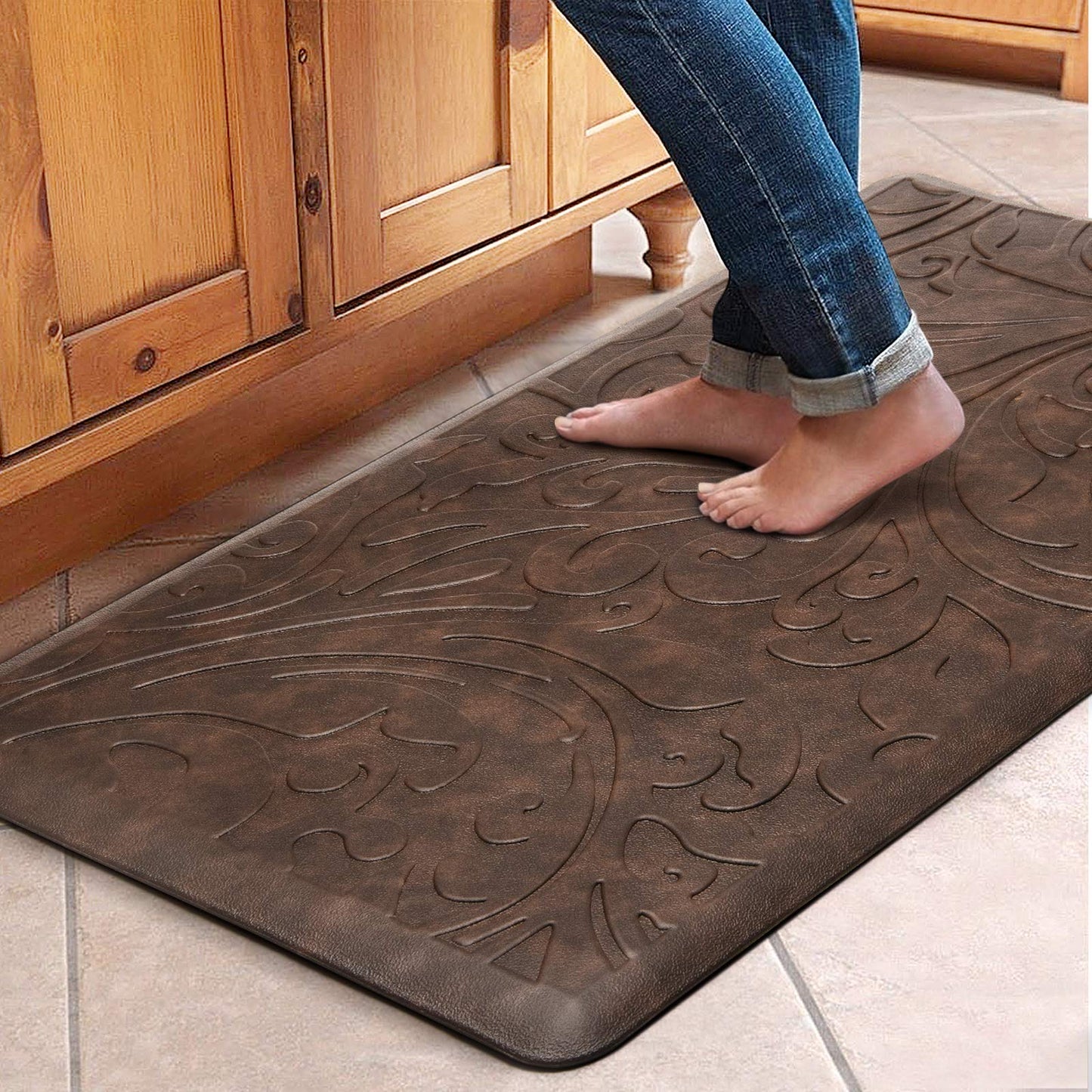 KMAT Tapis de cuisine rembourré anti-fatigue, imperméable, antidérapant, ergonomique, confortable, pour la maison, le bureau, l'évier, la buanderie, le bureau, 43,9 cm (l) x 71,1 cm (L), gris 