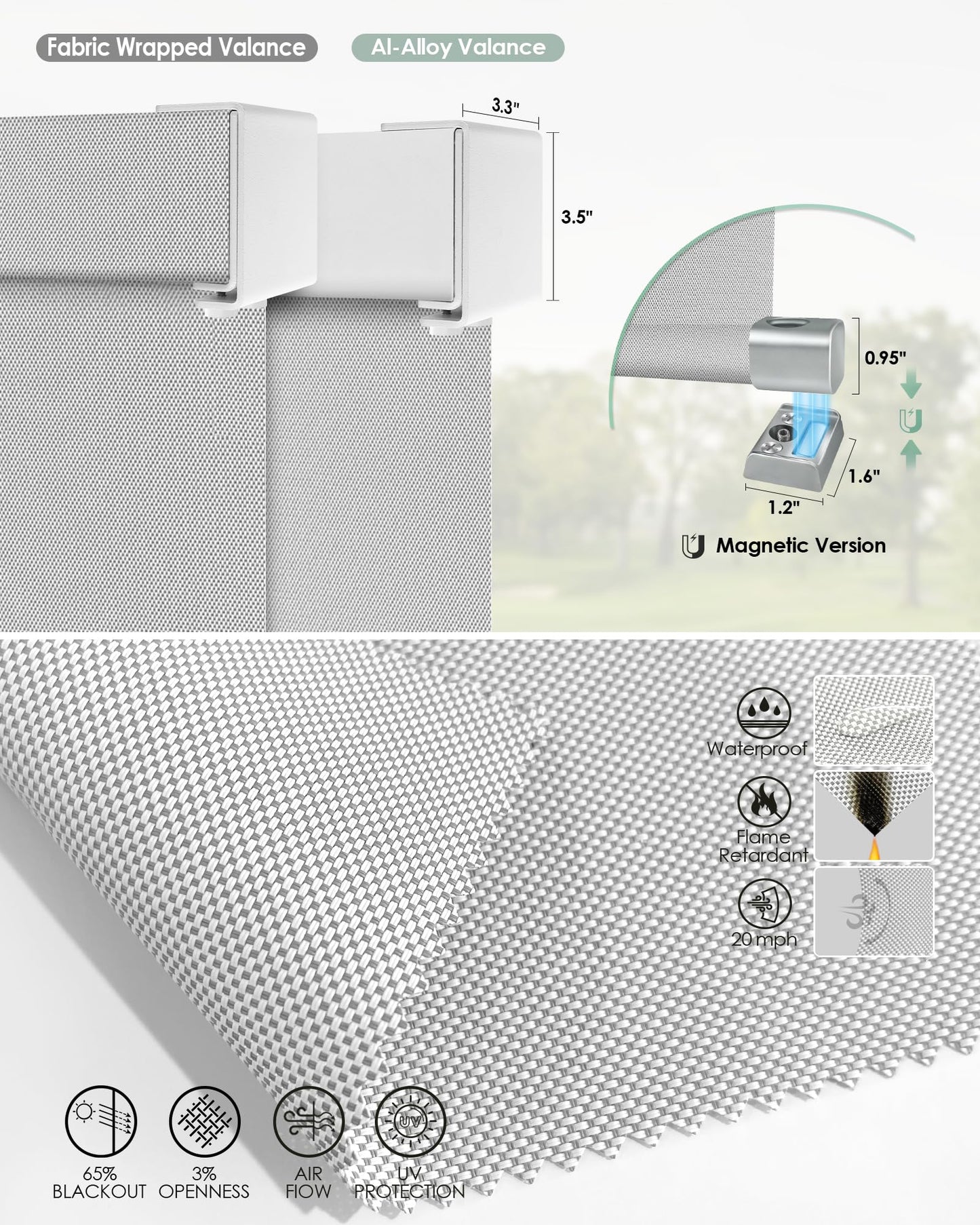 Yoolax Motorisierte Außenrollos, Smart-Jalousien, kompatibel mit Alexa Google, Sonnenschutz mit Fernbedienung, Smart-Jalousien für Veranda, Terrasse, wasserdichte Rollos, individuell anpassbar (3 % Offenheit, Alpine Rock) 