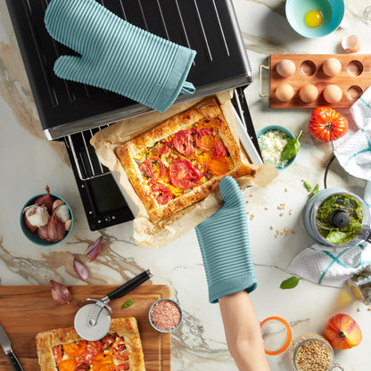 KITCHENAID Ribbed Soft Silicone Oven Mitt 2-Pack Set, Matte Black, 7.5"x13"