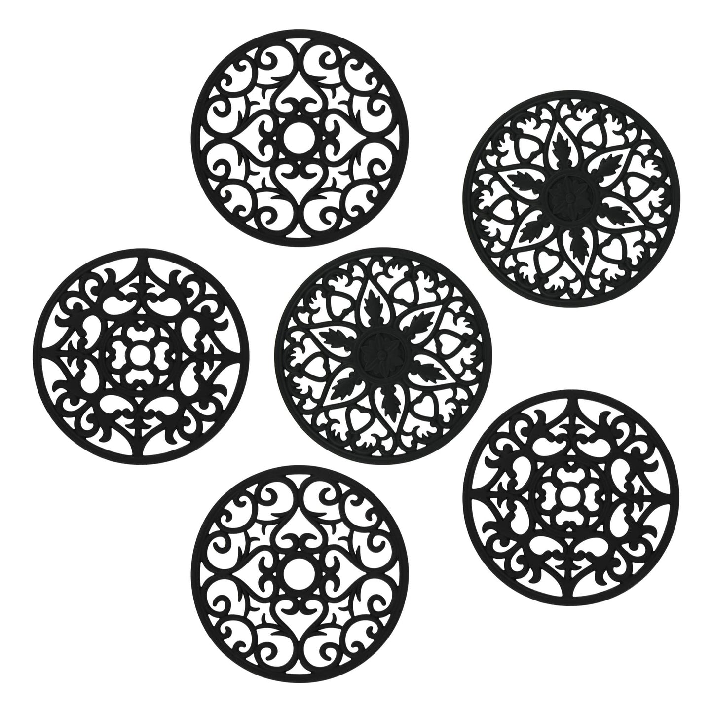 Smithcraft Silicone Trivets for Hot Dishes, Pots & Pans, Hot Pads for Kitchen, Multi-use Carved Heat Resistant Mat for Counter, Silicone Trivet Mat Pot Holders for Table & Countertops Set of 6 Grey