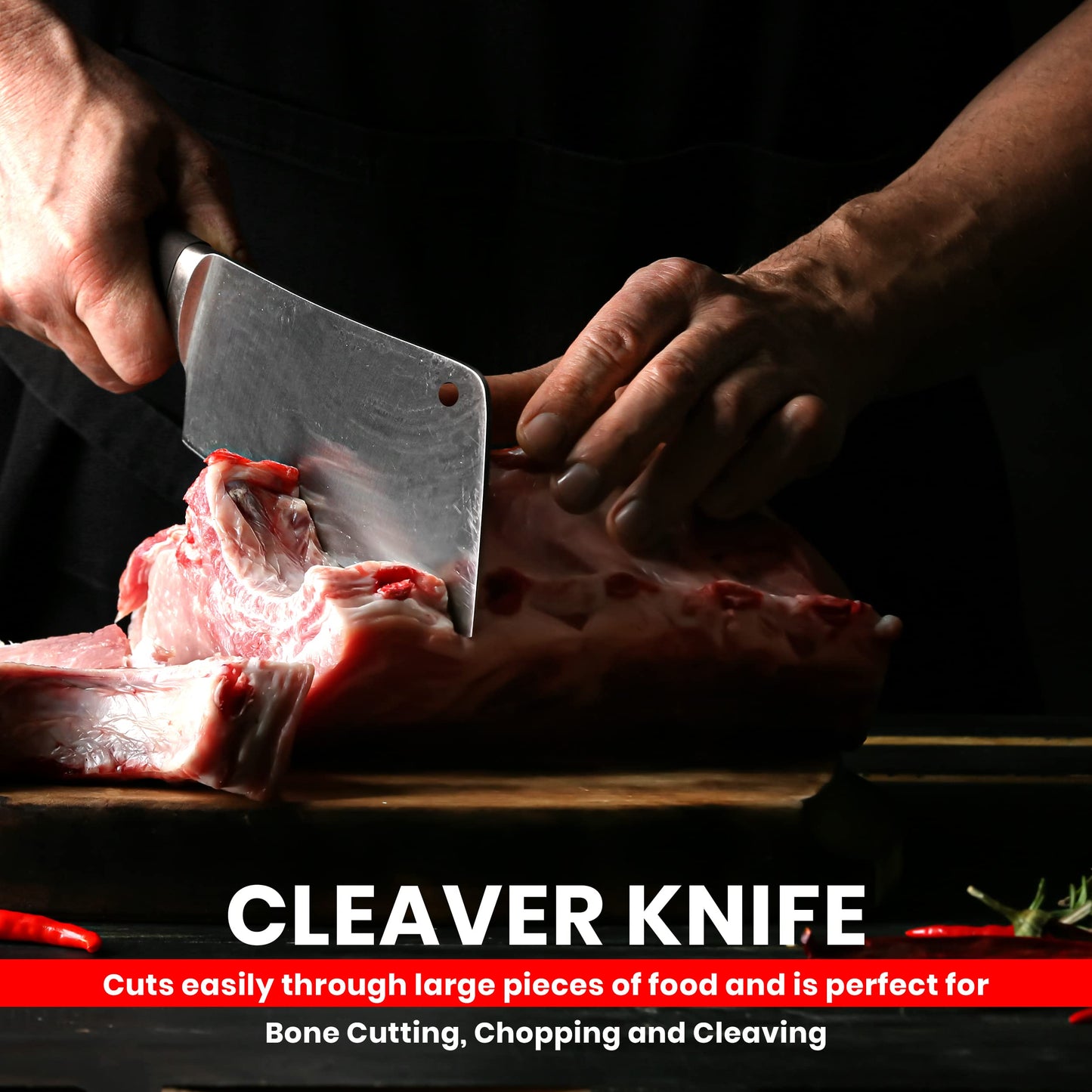 Utopia Kitchen 8 Inch Cleaver Knife Stainless Steel Chopper Butcher Knife for Home Kitchen and Restaurant Black