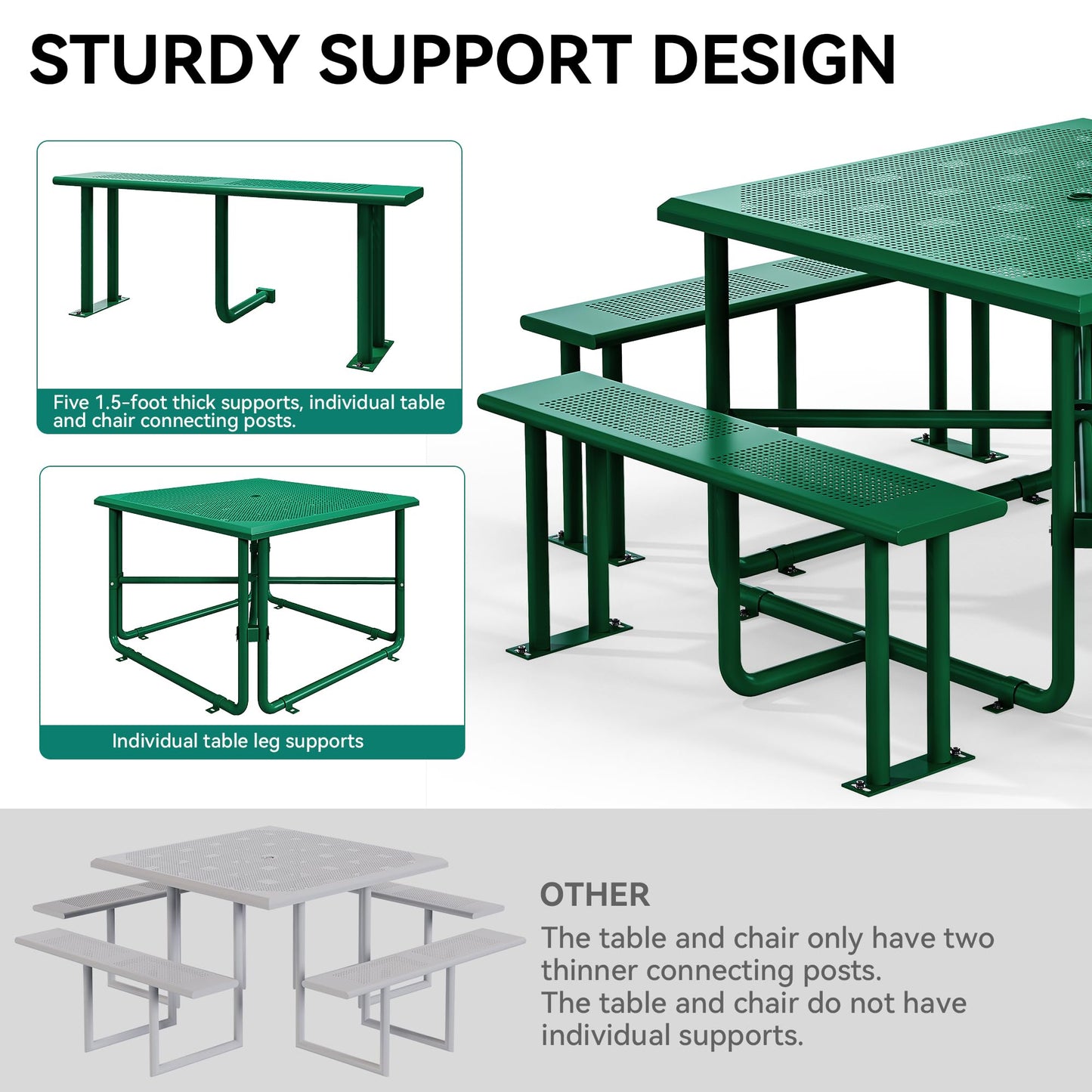 YITAHOME Table de pique-nique d'extérieur de 1,8 m avec plateau en bois, cadre en acier robuste et ouverture pour parapluie, table de pique-nique robuste idéale pour la cour, le patio, les rassemblements sur la pelouse, marron clair 