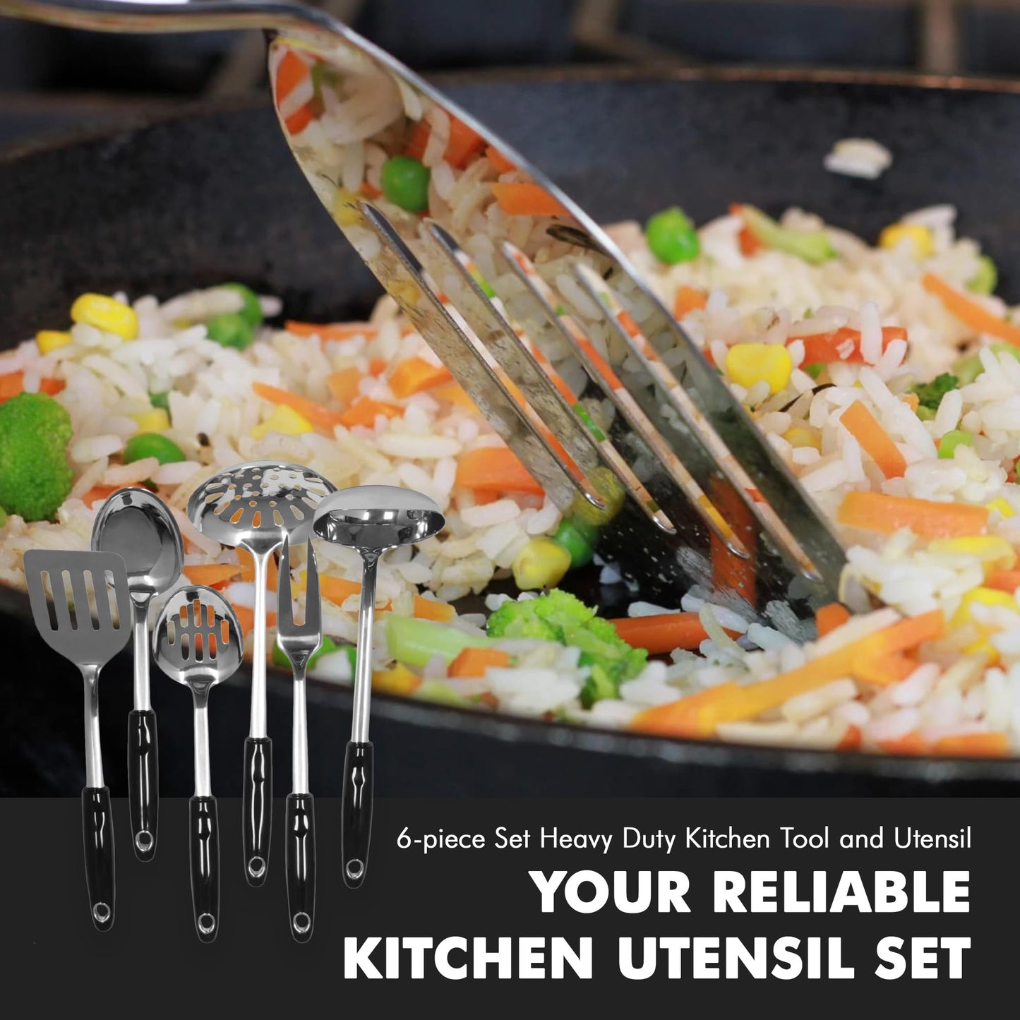 Chef Craft Heavy Duty Kitchen Tool and Utensil Set, 6 Piece, Stainless Steel