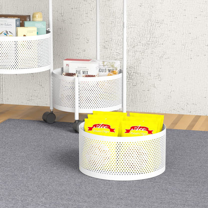 No Assembly Required Vegetable Storage Rack, 4-Tier Rotating Fruit Basket with Wheels, Heavy Duty Carbon Steel Kitchen Storage Cart