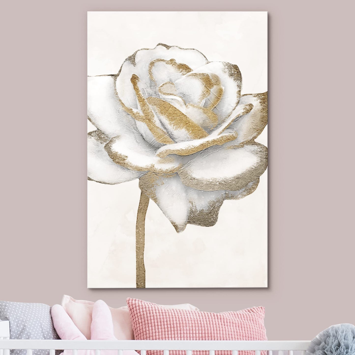 Canvas Print Wall Art White Gold Close Up Garden Carnation Flower Plant Nature Wilderness Illustrations Modern Art Farmhouse/Country Rustic Relax/Calm for Living Room, Bedroom, Office - 16"x24"