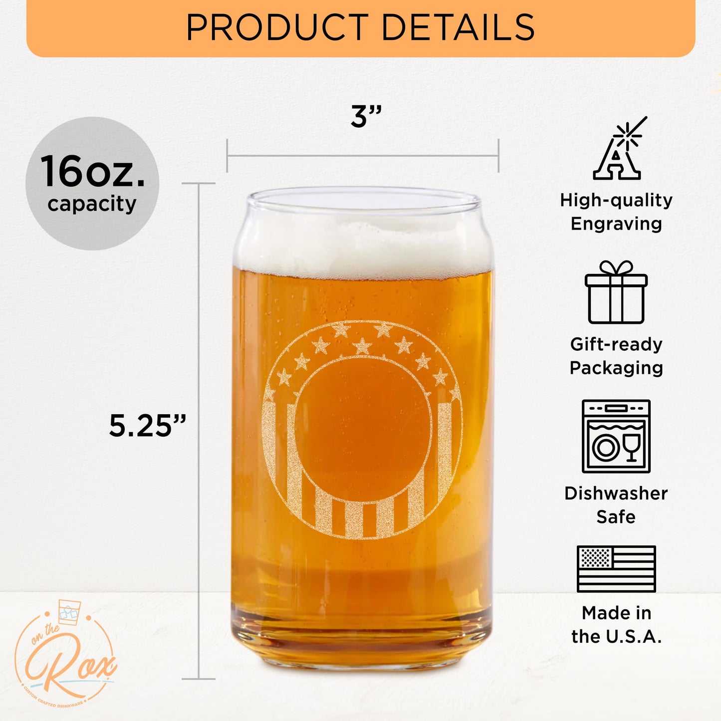 Monogram Beer Glasses for Men (A-Z) 16 oz - Engraved Beer Gifts for Men Brother Son Dad Neighbor - Unique Christmas Gifts for Him - Personalized Drinking Gift Beer Glass Mugs (J)