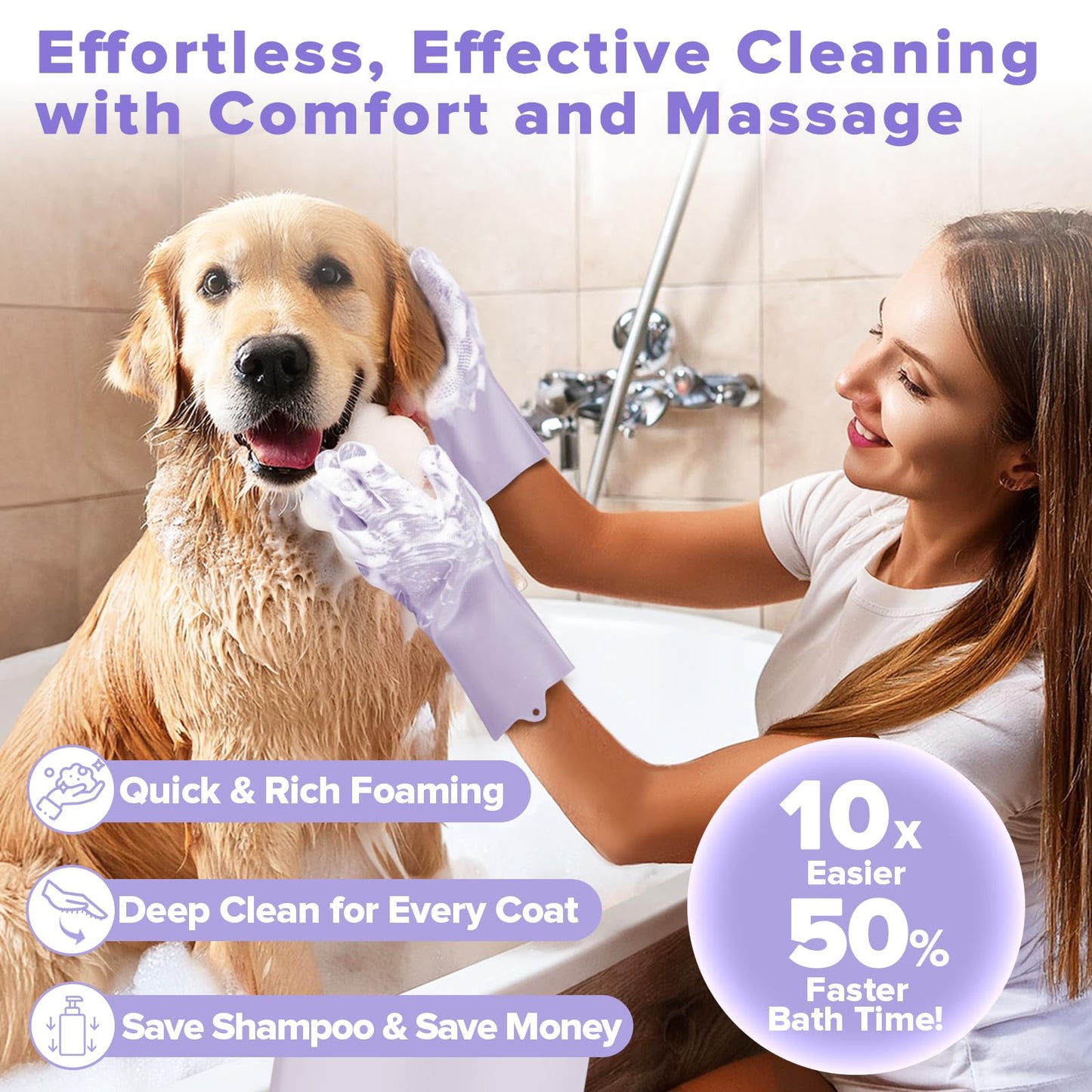 6PCS Pet Grooming Kit for Dogs,Cats and Horses | Dog Washing Gloves | Dog Bath Brush | Dog Bath Gloves | Dog Shampoo Brush | Pet Grooming Gloves | Dog Bath Supplies