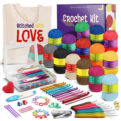Crochet Kit for Beginners Adults and Kids, Knitting & Crochet Supplies Includes 1500 Yards Assorted Yarn