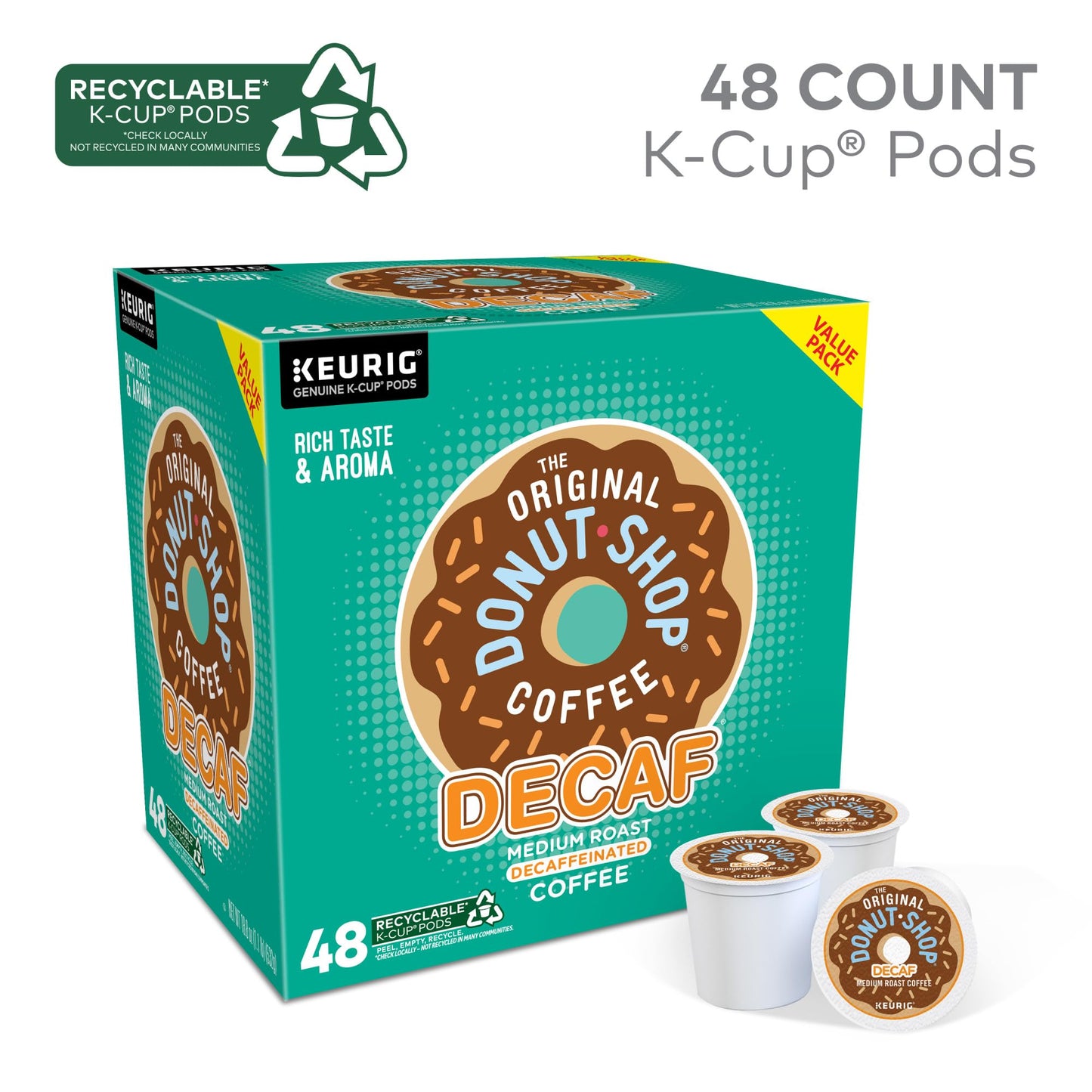 The Original Donut Shop Decaf Keurig Einzelportions-K-Cup-Pads, mittlere Röstung, 48 Stück 