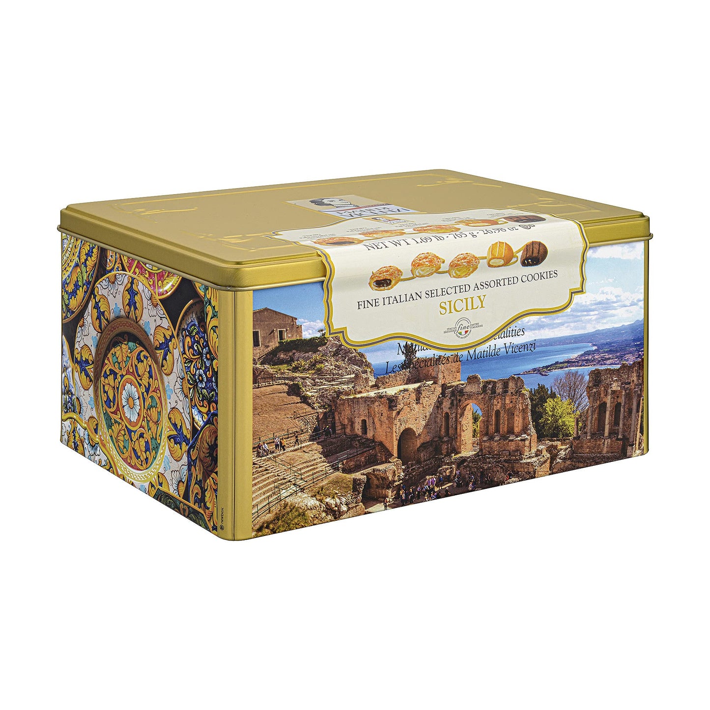 Matilde Vicenzi Roma Cookie Tin - Italian Pastries & Bakery Cookies in Individually Wrapped Trays - Bakery Dessert Gifts - Puff Pastry, Assorted Cookies in Italian Design Gift Tin 32oz (907g)