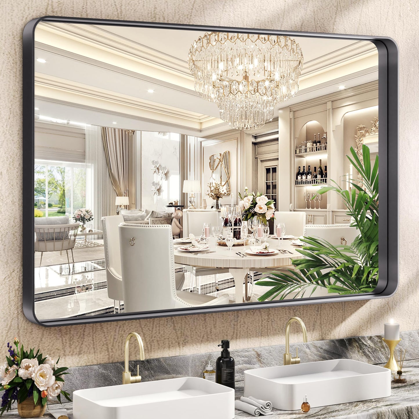 Hasipu Wall Mirrors Decorative, 40" Mirror Wall Decor, Beveled Edge Frameless Wall Mount Round Mirror for Living Room