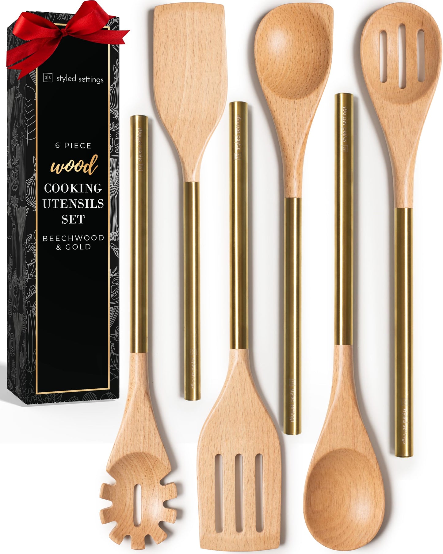 Copper Cooking Utensils for Cooking/Serving, Rose Gold Kitchen Utensils -Stainless Steel Copper Serving Utensils Set 5 PCS-Copper Ladle, Serving Spoon, Pasta Serving Fork, Spatula, Kitchen Skimmer