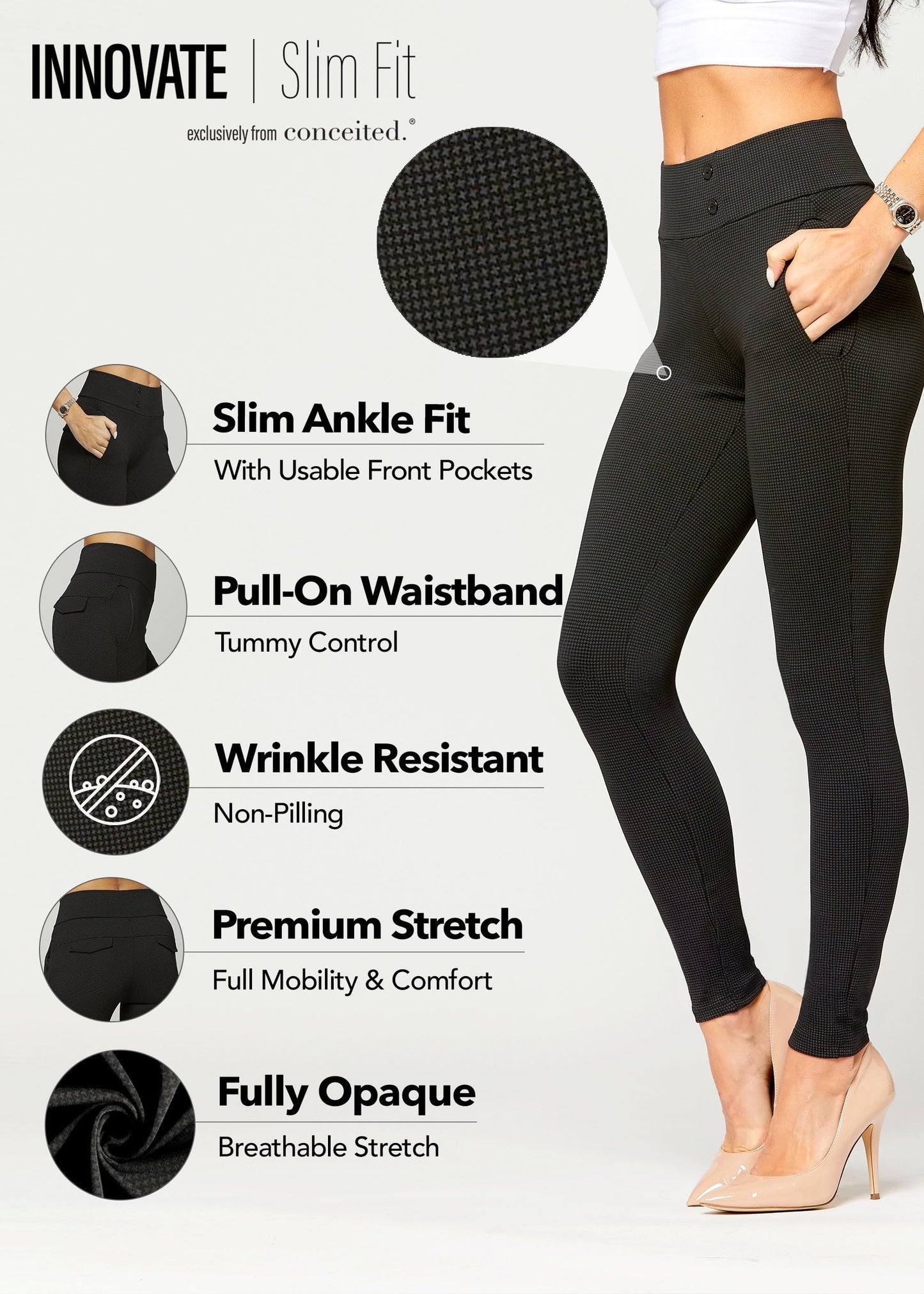 Conceited Dress Pants Women - Stretchy - Tummy Control - All Day Comfort Wear to Work - Womens Pants in Regular and Plus Size