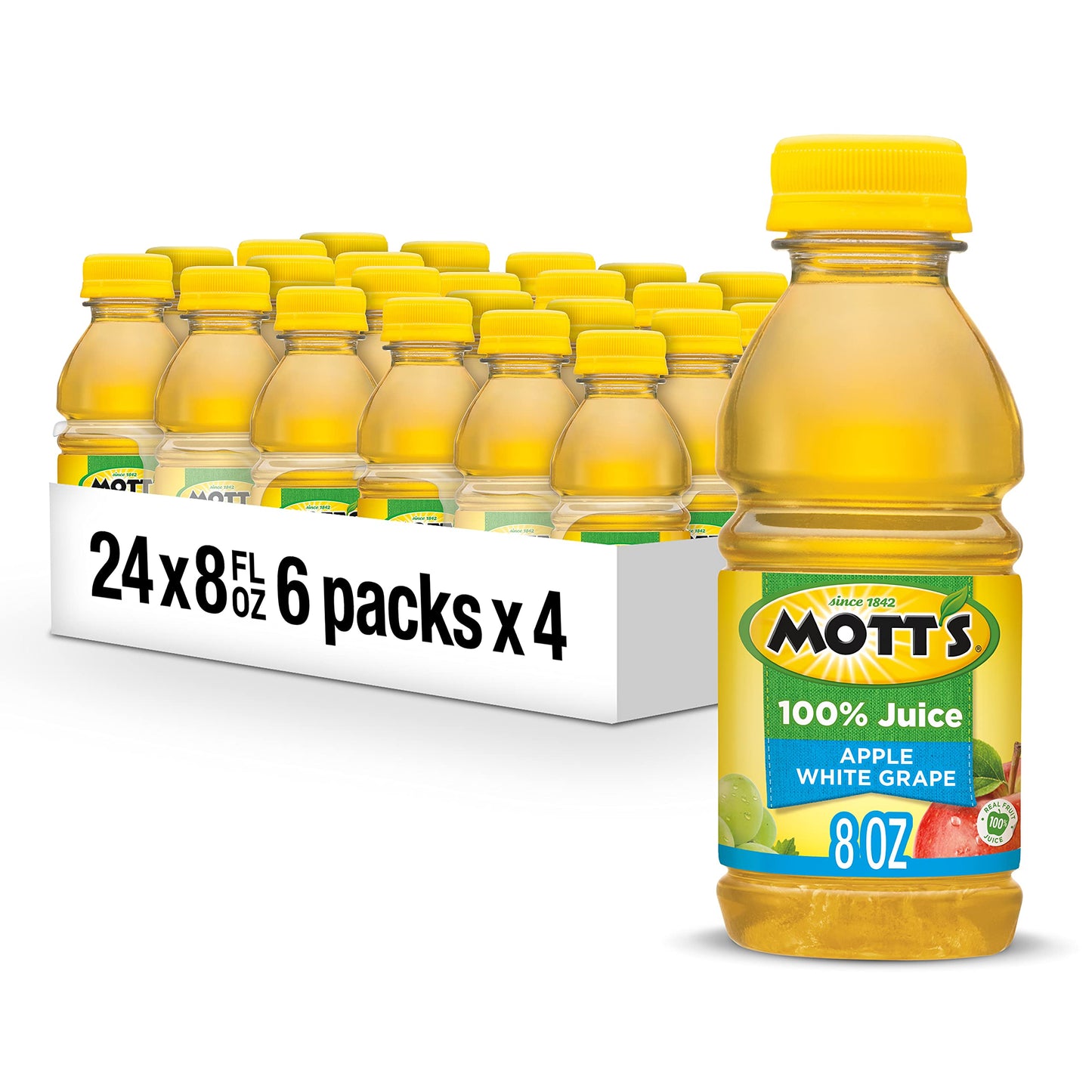 Mott's 100 % Original Apfelsaft, 8-fl-oz-Flaschen, 24 Stück (4 Packungen mit 6 Stück), 2 Portionen Obst, 100 % Fruchtsaft, glutenfrei, koffeinfrei, koscher, enthält keine künstlichen Farbstoffe oder Süßstoffe 