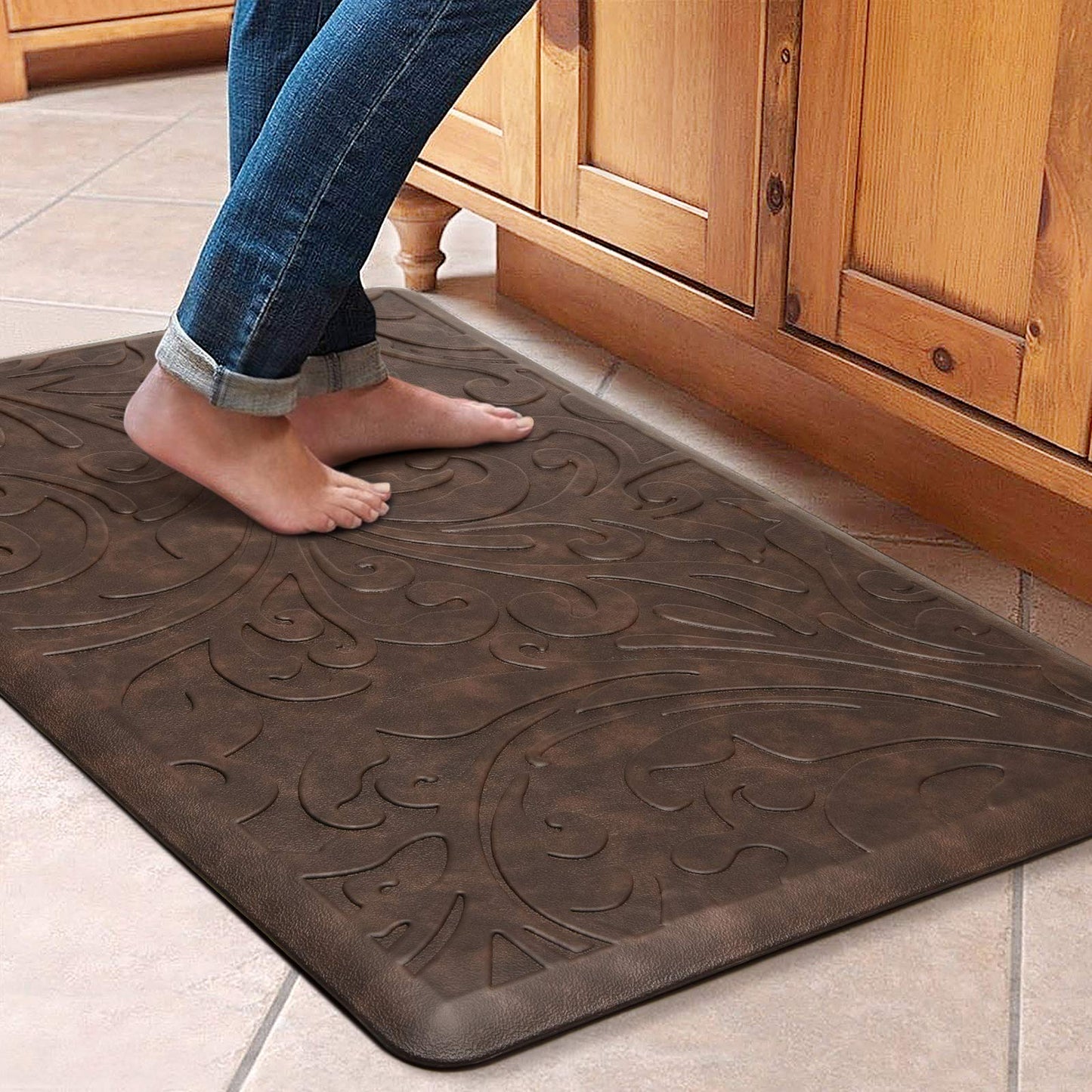 KMAT Tapis de cuisine rembourré anti-fatigue, imperméable, antidérapant, ergonomique, confortable, pour la maison, le bureau, l'évier, la buanderie, le bureau, 43,9 cm (l) x 71,1 cm (L), gris 