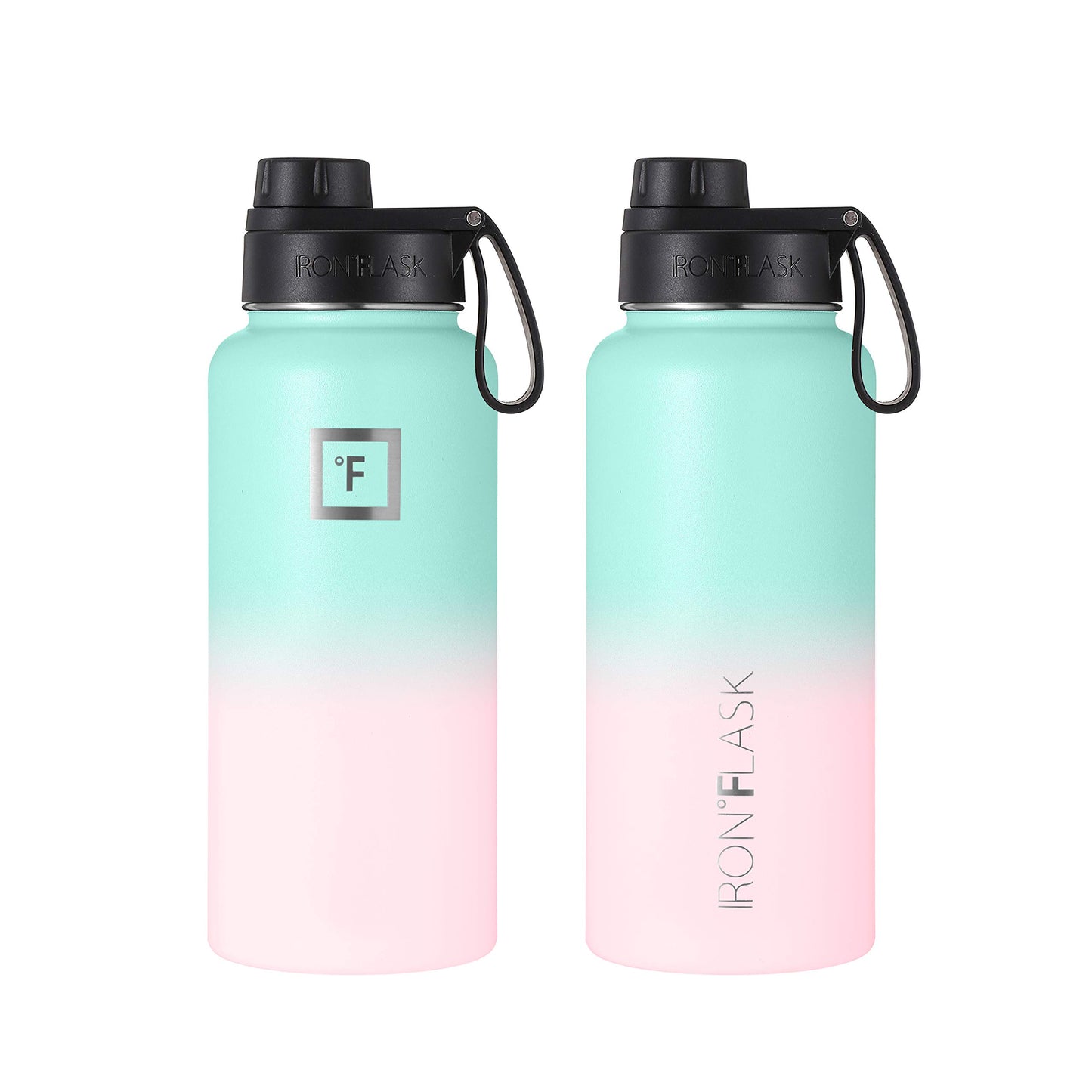 Bouteille d'hydratation de camping et de randonnée IRON °FLASK avec 3 couvercles - Bouteille d'eau en acier inoxydable, à double paroi et isolée sous vide - Anti-fuite et sans BPA (Dark Night, Straw - 32 oz) 