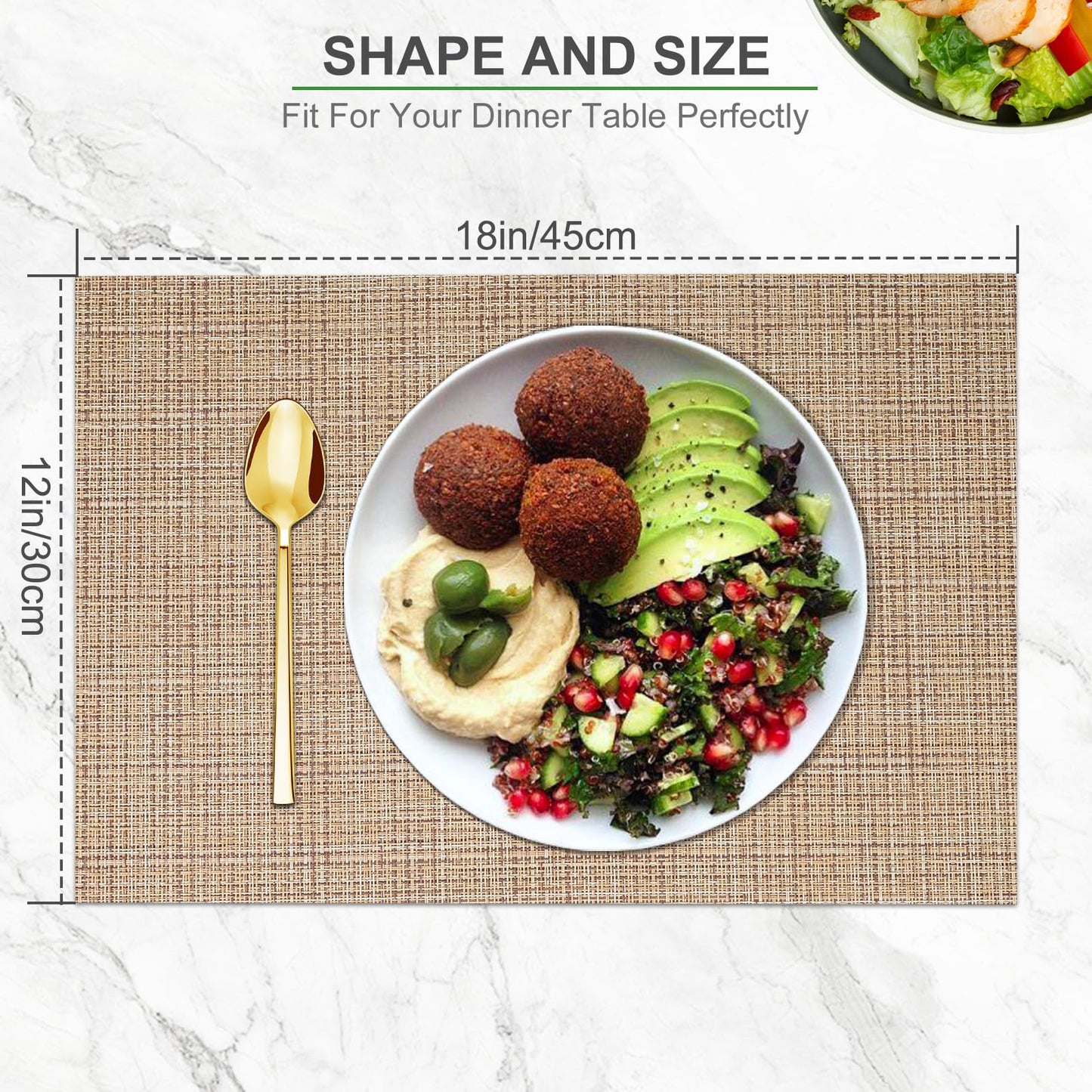 Set of 6 Placemats – Washable Woven Vinyl Table Mats for Dining, Kitchen, Indoor/Outdoor Use