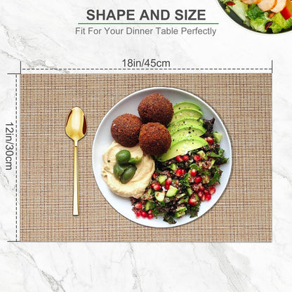 Set of 6 Placemats – Washable Woven Vinyl Table Mats for Dining, Kitchen, Indoor/Outdoor Use