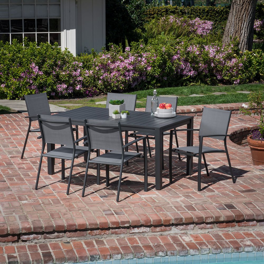 Hanover Naples 11-Piece Patio Dining Set with Rust Resistant Aluminum 40" x 118" Expanding Rectangular Dining Table w/ 10 High-Back Stackable Sling Chairs, Weather-Resistant Outdoor Dining Set for 10