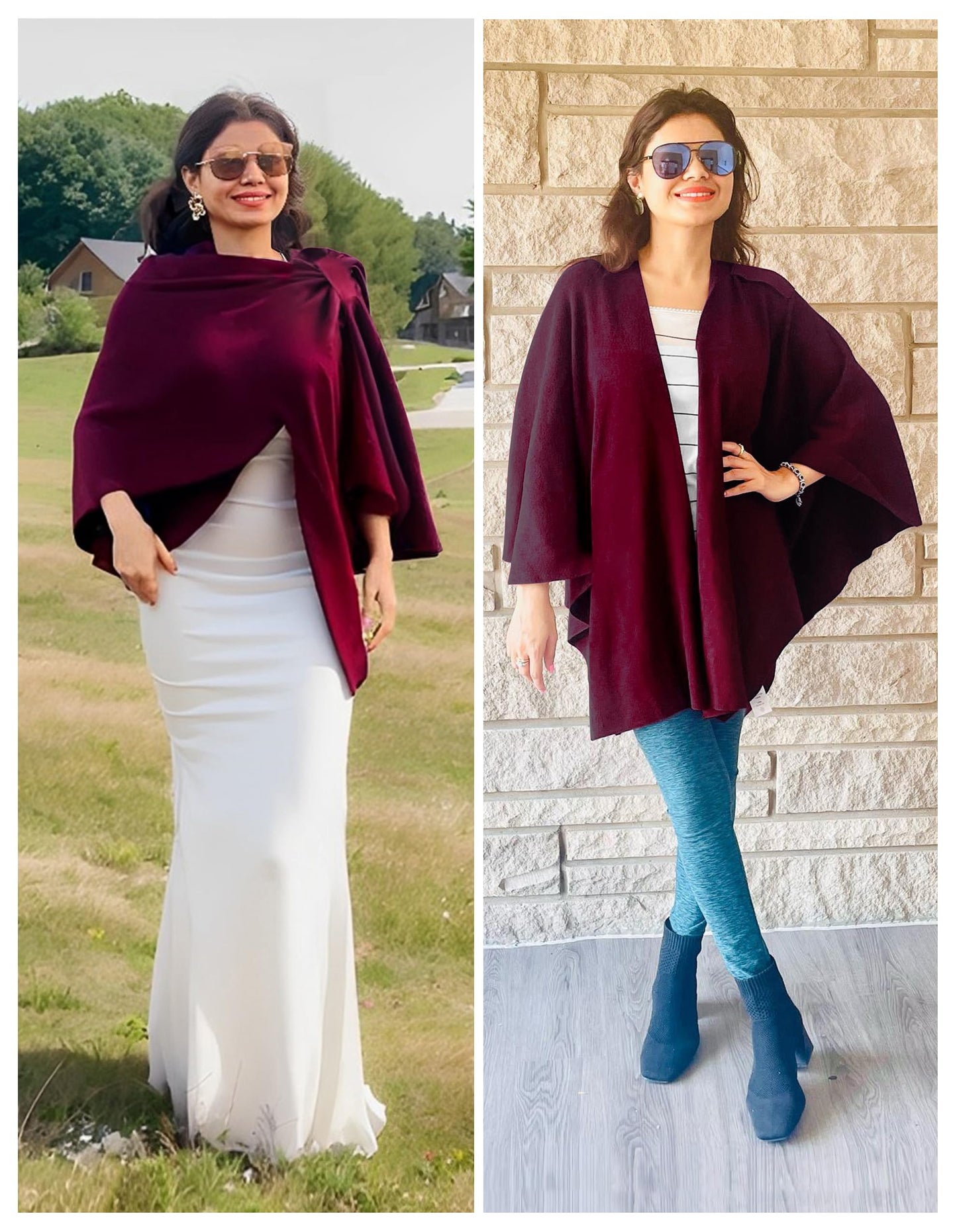 PULI Femmes Grand Poncho Croisé Sur Le Devant Pull Enveloppant Topper Tricoté Élégant Châles Cape pour l'Automne Hiver