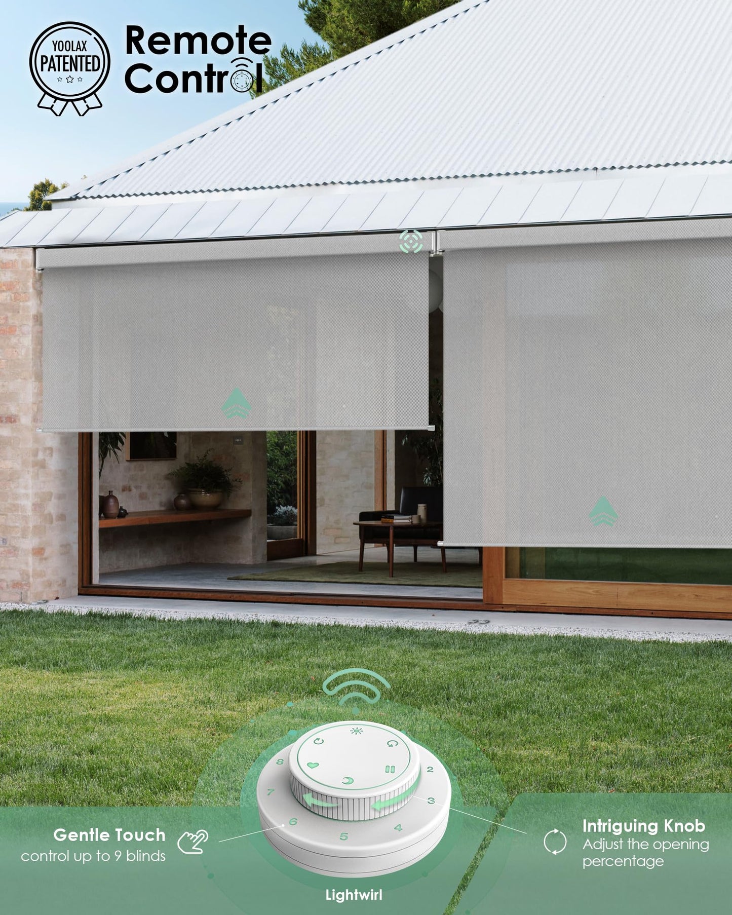 Yoolax Motorisierte Außenrollos, Smart-Jalousien, kompatibel mit Alexa Google, Sonnenschutz mit Fernbedienung, Smart-Jalousien für Veranda, Terrasse, wasserdichte Rollos, individuell anpassbar (3 % Offenheit, Alpine Rock) 