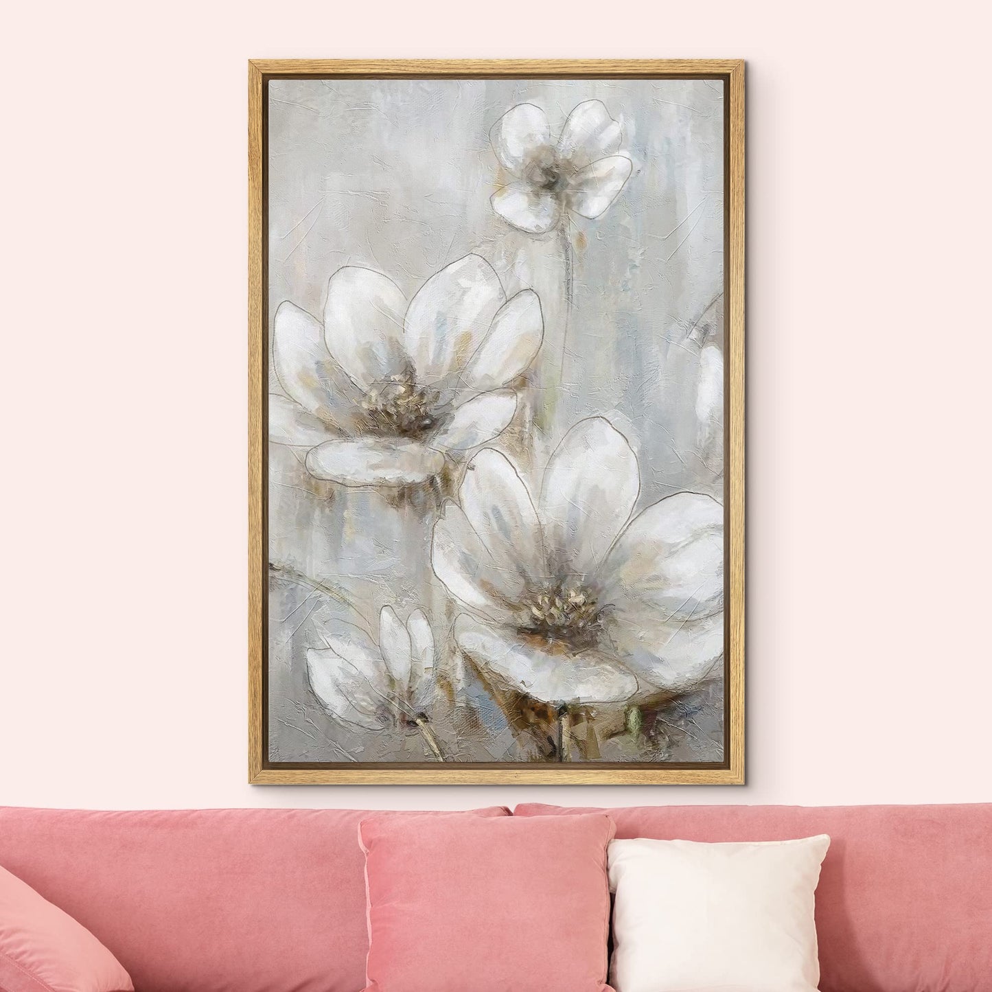 Canvas Print Wall Art White Gold Close Up Garden Carnation Flower Plant Nature Wilderness Illustrations Modern Art Farmhouse/Country Rustic Relax/Calm for Living Room, Bedroom, Office - 16"x24"