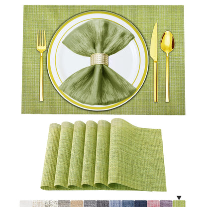Set of 6 Placemats – Washable Woven Vinyl Table Mats for Dining, Kitchen, Indoor/Outdoor Use