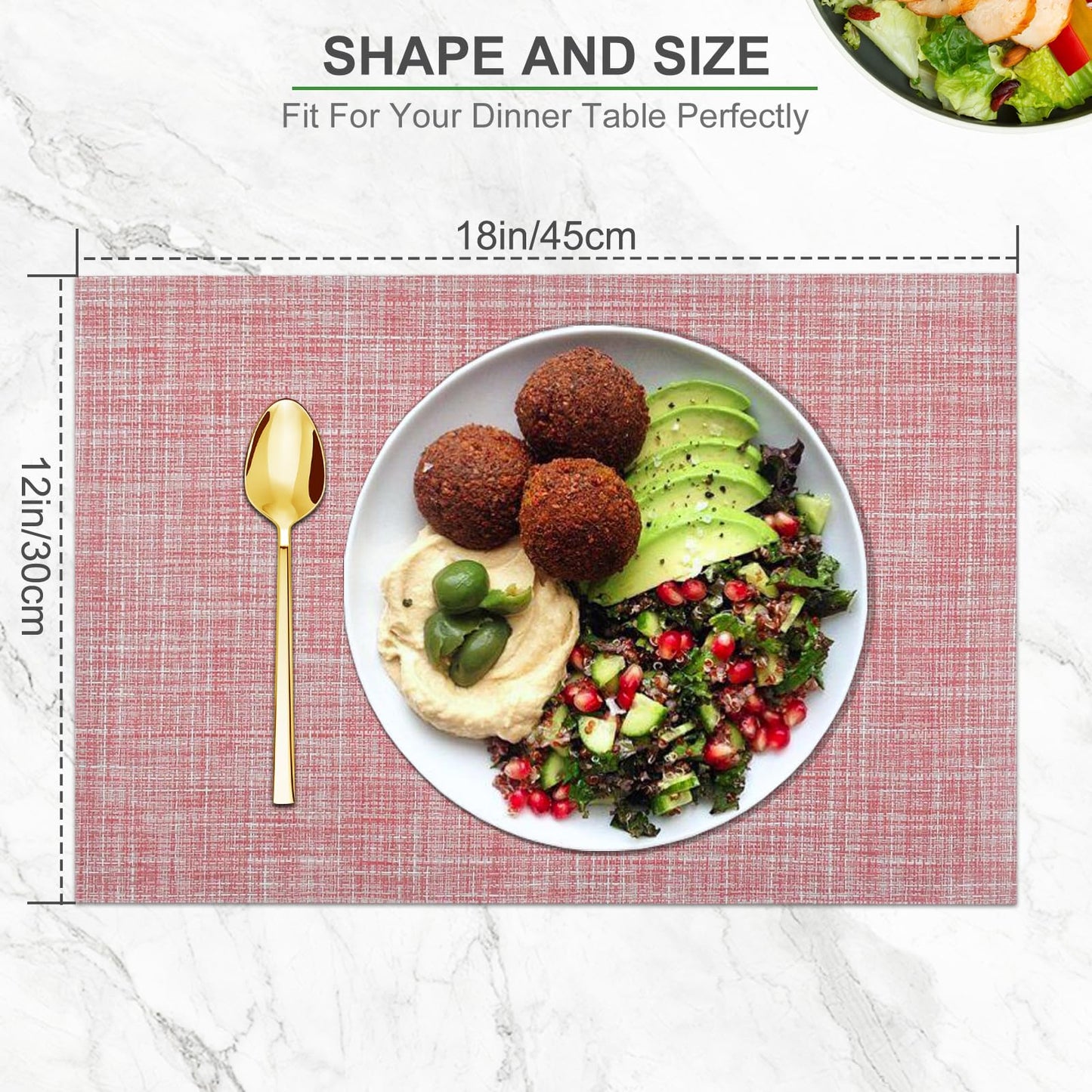 Set of 6 Placemats – Washable Woven Vinyl Table Mats for Dining, Kitchen, Indoor/Outdoor Use