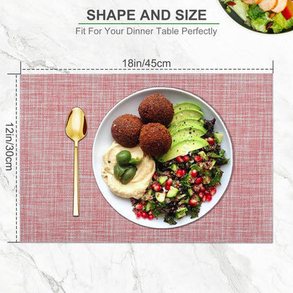 Set of 6 Placemats – Washable Woven Vinyl Table Mats for Dining, Kitchen, Indoor/Outdoor Use