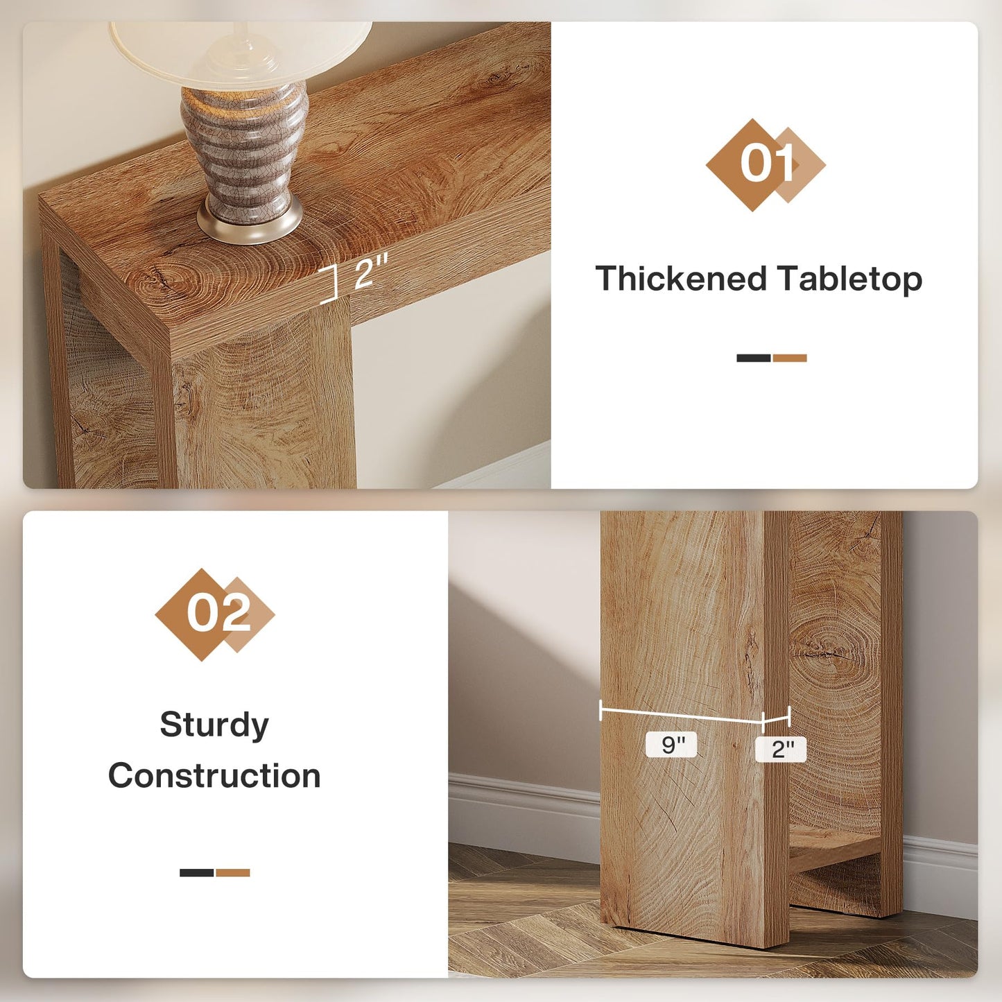 Tribesigns Konsolentisch, 180 cm, extralang, Bauernhaus-Sofatisch aus Holz hinter der Couch, schmaler Eingangsbereich-Akzenttisch für Wohnzimmer, Flur, Eingang, Foyer, helles Eichenbraun 