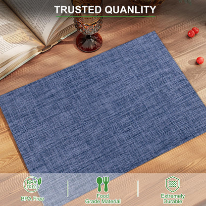 Set of 6 Placemats – Washable Woven Vinyl Table Mats for Dining, Kitchen, Indoor/Outdoor Use