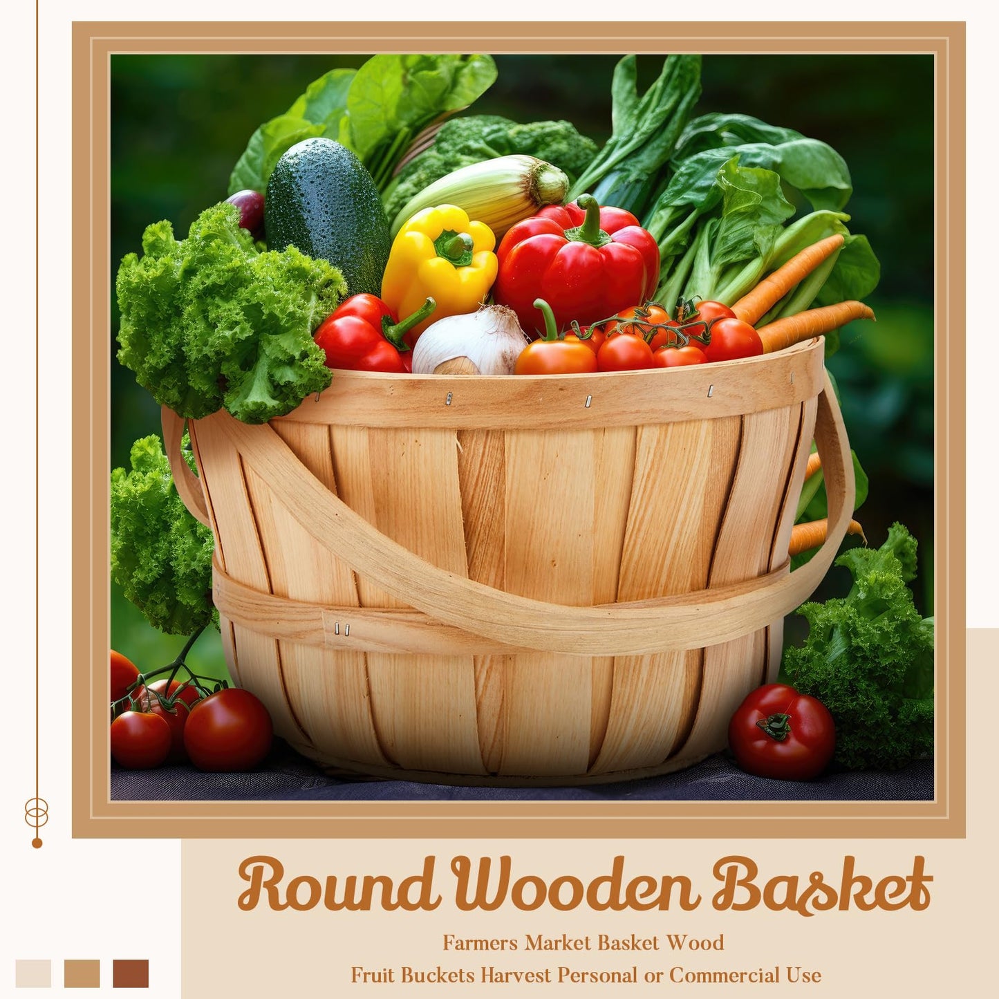 Marsui 16 Pcs 11 x 6.5'' Large Round Wooden Basket Apple Baskets Fruit Bushel Baskets Farmers Fall Harvest Portable Garden Basket with Handle for Storage Organizing Personal or Commercial Use