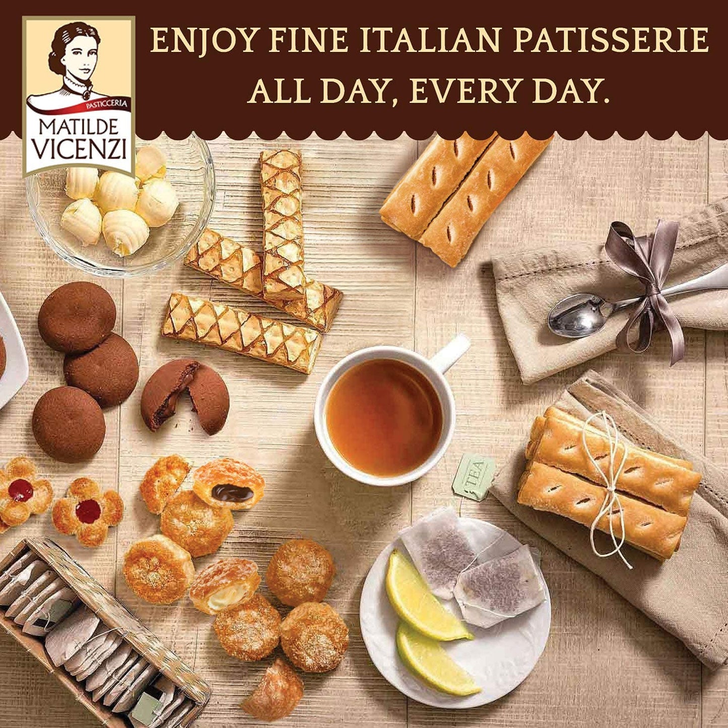 Matilde Vicenzi Roma Cookie Tin - Italian Pastries & Bakery Cookies in Individually Wrapped Trays - Bakery Dessert Gifts - Puff Pastry, Assorted Cookies in Italian Design Gift Tin 32oz (907g)