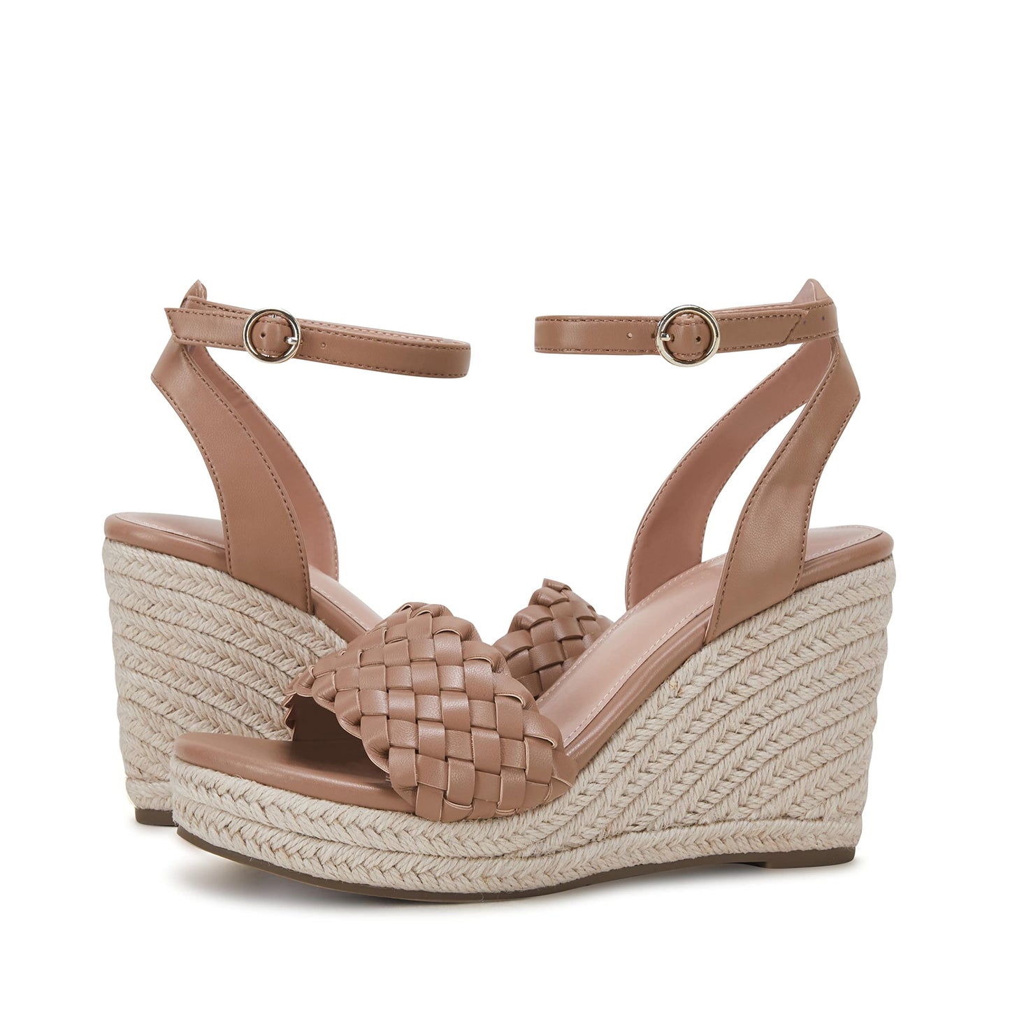 Coutgo Damen Plateau Keilsandalen Knöchelriemen Geflochtene Espadrille Schuhe