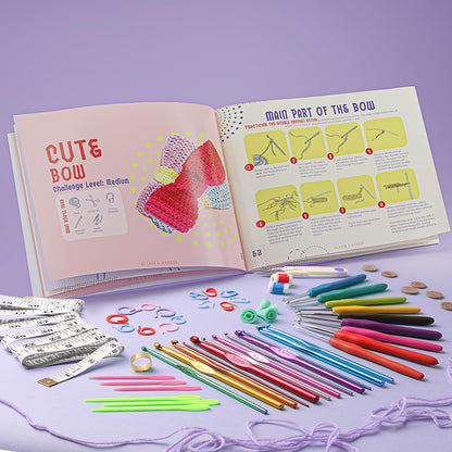 Crochet Kit for Beginners Adults and Kids, Knitting & Crochet Supplies Includes 1500 Yards Assorted Yarn
