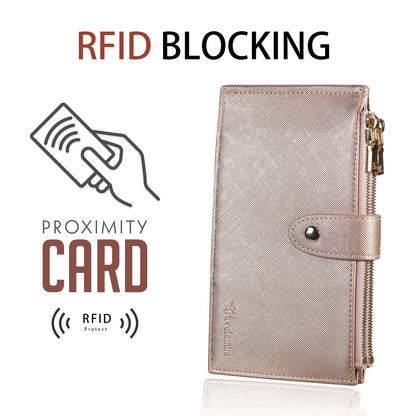 Travelambo RFID Wallet Women Large Size Bifold Multi Card Wallet Case with Zipper Pocke Credit Card Holder for Women